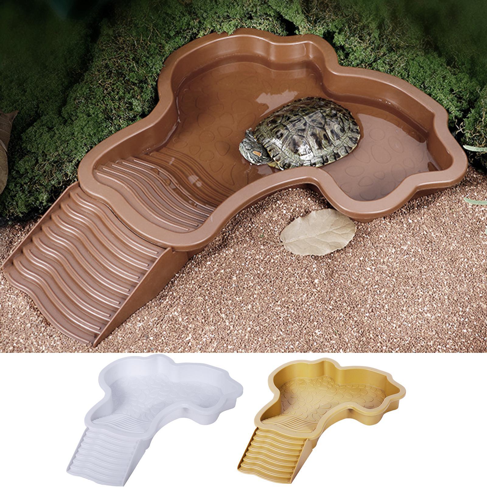 Water Dish Reptile - 爬虫類用入浴プール、スロープ付き、カメ用浸漬浴槽、滑り止め水盤、カメ、ヒゲトカゲ、ヤモリ、テラリウムの装飾用